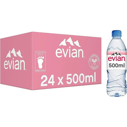 Evian Natural Mineral Water Bottles - (24x500ml)