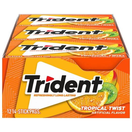 Trident Tropical Twist Sugar Free Gum - 12 Packs of 14 Sticks