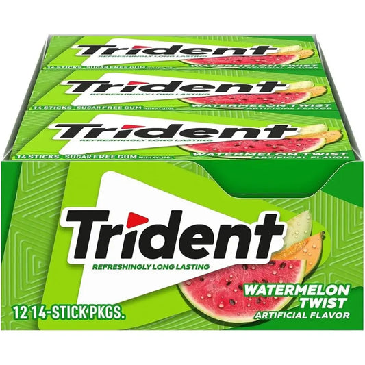 Trident Watermelon Twist Sugar Free Gum - 12 Packs of 14 Sticks